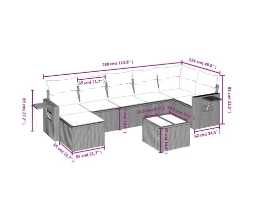 8-Daļīgs Dārza Dīvāna Komplekts Ar Matračiem, Pelēks Pe Pinums Vidaxl