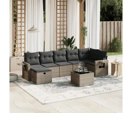 8-Daļīgs Dārza Dīvāna Komplekts Ar Matračiem, Pelēks Pe Pinums Vidaxl