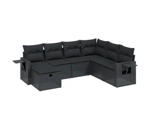 Sofos Komplektas Su Pagalvėlėmis, 7 Dalių, Juodas, Poliratanas