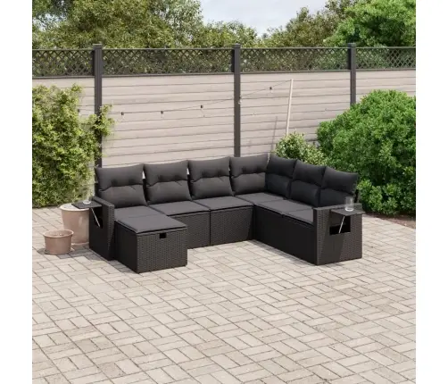 Sofos Komplektas Su Pagalvėlėmis, 7 Dalių, Juodas, Poliratanas