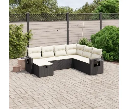 7-Daļīgs Dārza Dīvāna Komplekts Ar Matračiem, Melna Pe Vidaxl