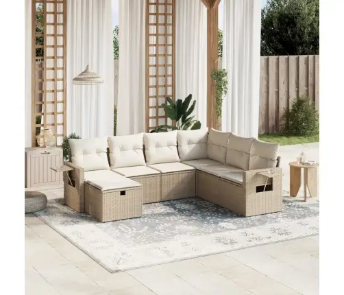 7-Daļīgs Dārza Dīvāna Komplekts, Matrači, Bēša Pe Rotangpalma Vidaxl