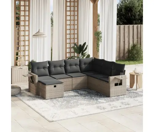 Sofos Komplektas Su Pagalvėlėmis, 7 Dalių, Pilkas, Poliratanas