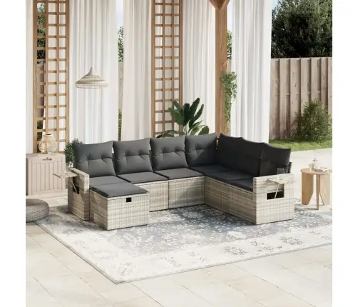 7-Osaline Aiamööblikomplekt Patjadega, Helehall, Polürotang