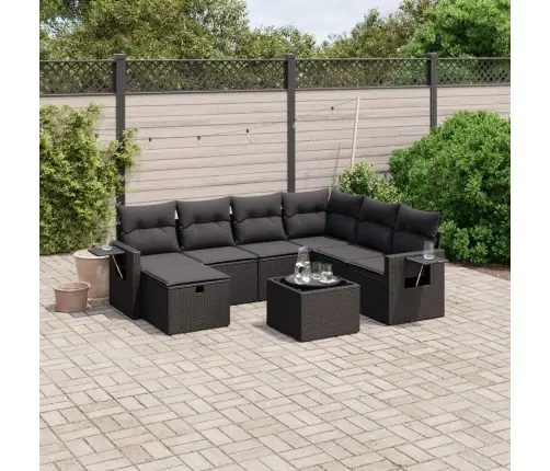 8-Daļīgs Dārza Dīvāna Komplekts, Matrači, Melna Pe Rotangpalma Vidaxl