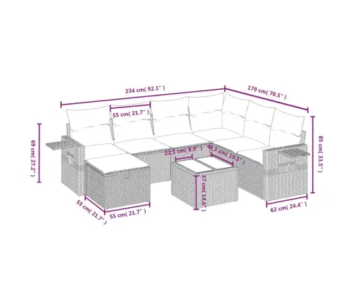 8-Daļīgs Dārza Dīvāna Komplekts, Matrači, Bēša Pe Rotangpalma Vidaxl