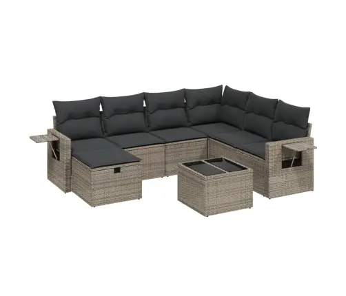 8-Daļīgs Dārza Dīvāna Komplekts Ar Matračiem, Pelēks Pe Pinums Vidaxl