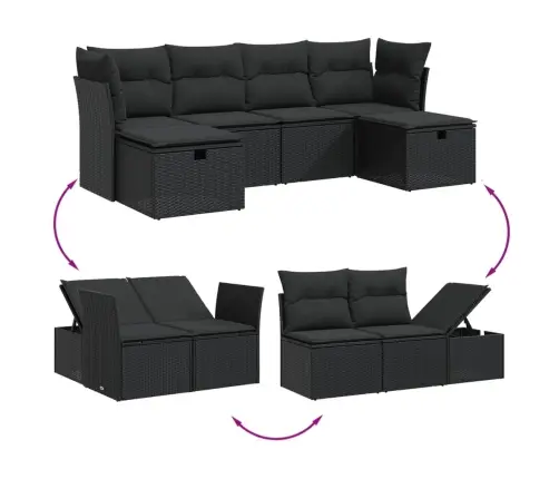 6-Daļīgs Dārza Dīvāna Komplekts, Matrači, Melna Pe Rotanpalma Vidaxl