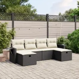 6-Daļīgs Dārza Dīvāna Komplekts, Matrači, Melna Pe Rotanpalma Vidaxl