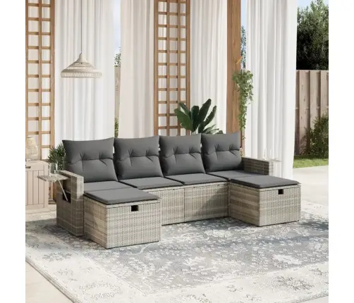 6-Daļīgs Dārza Dīvānu Komplekts,Matrači, Gaiši Pelēka Pe Pinums Vidaxl