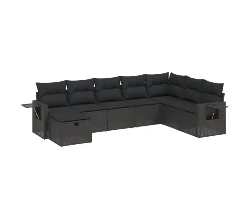 Sofos Komplektas Su Pagalvėlėmis, 8 Dalių, Juodas, Poliratanas