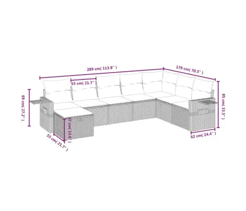 8-Osaline Aiadiivani Komplekt Patjadega, Beež, Polürotang