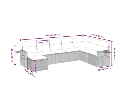 Sofos Komplektas Su Pagalvėlėmis, 8 Dalių, Smėlio, Poliratanas