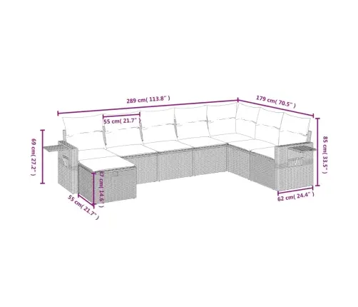 8-Osaline Aiadiivani Komplekt Patjadega, Pruun, Polürotang