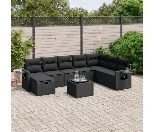 9-Daļīgs Dārza Dīvāna Komplekts, Matrači, Melna Pe Rotangpalma Vidaxl
