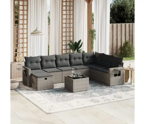 Sofos Komplektas Su Pagalvėlėmis, 9 Dalių, Pilkas, Poliratanas