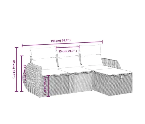 4-Daļīgs Dārza Dīvāna Komplekts Ar Matračiem, Pe Rotangpalma Vidaxl