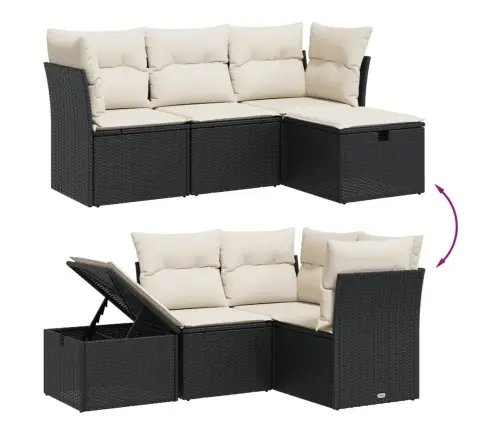 Sodo Komplektas Su Pagalvėlėmis, 4 Dalių, Juodas, Poliratanas