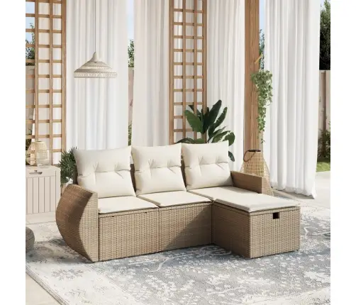 Sofos Komplektas Su Pagalvėlėmis, 4 Dalių, Smėlio, Poliratanas