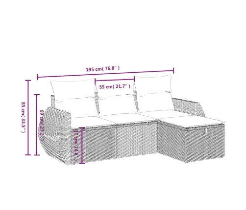 Sofos Komplektas Su Pagalvėlėmis, 4 Dalių, Smėlio, Poliratanas