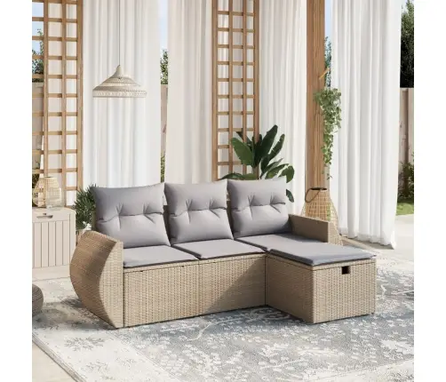 Sofos Komplektas Su Pagalvėlėmis, 4 Dalių, Smėlio, Poliratanas