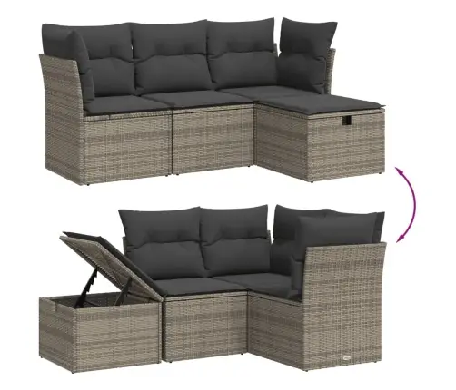 Sodo Komplektas Su Pagalvėlėmis, 4 Dalių, Pilkas, Poliratanas