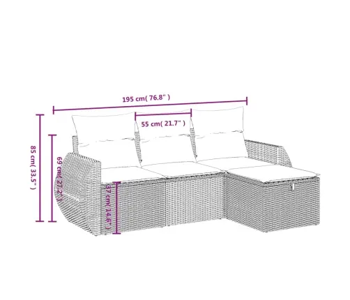 Sodo Komplektas Su Pagalvėlėmis, 4 Dalių, Pilkas, Poliratanas