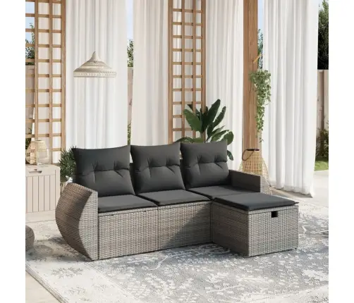 Sodo Komplektas Su Pagalvėlėmis, 4 Dalių, Pilkas, Poliratanas