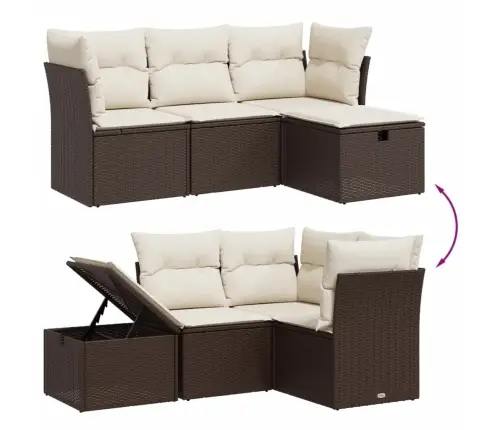 4-Osaline Aiamööblikomplekt Patjadega, Pruun, Polürotang