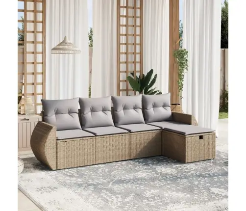 5-Daļīgs Dārza Dīvāna Komplekts, Matrači, Bēša Pe Rotangpalma Vidaxl