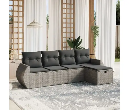 5-Daļīgs Dārza Dīvāna Komplekts Ar Matračiem, Pelēks Pe Pinums Vidaxl