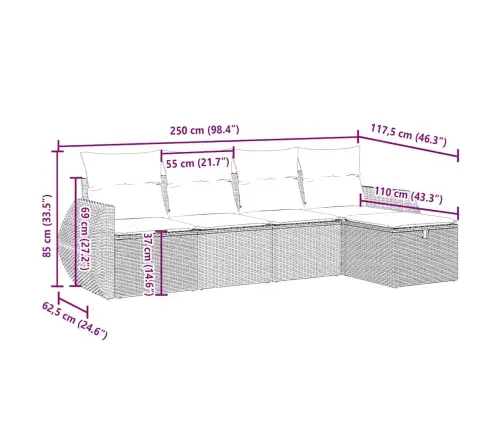 Sofos Komplektas Su Pagalvėlėmis, 5 Dalių, Pilkas, Poliratanas