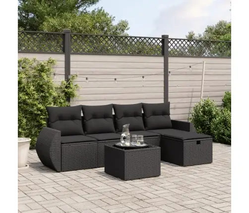 6-Daļīgs Dārza Dīvāna Komplekts, Matrači, Melna Pe Rotanpalma Vidaxl