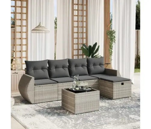 6-Daļīgs Dārza Dīvānu Komplekts,Matrači, Gaiši Pelēka Pe Pinums Vidaxl