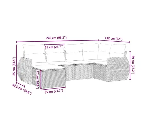 6-Daļīgs Dārza Dīvānu Komplekts,Matrači, Gaiši Pelēka Pe Pinums Vidaxl