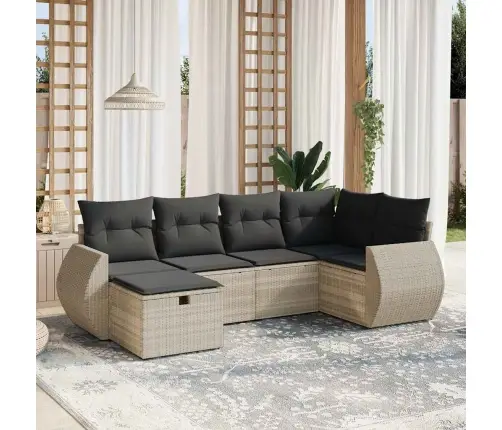 6-Daļīgs Dārza Dīvānu Komplekts,Matrači, Gaiši Pelēka Pe Pinums Vidaxl