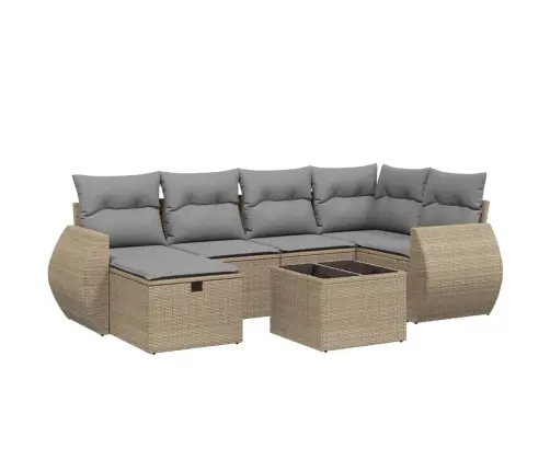 Sofos Komplektas Su Pagalvėlėmis, 7 Dalių, Smėlio, Poliratanas