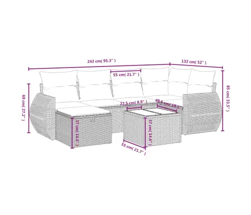 Sofos Komplektas Su Pagalvėlėmis, 7 Dalių, Pilkas, Poliratanas