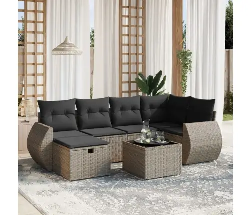 Sofos Komplektas Su Pagalvėlėmis, 7 Dalių, Pilkas, Poliratanas