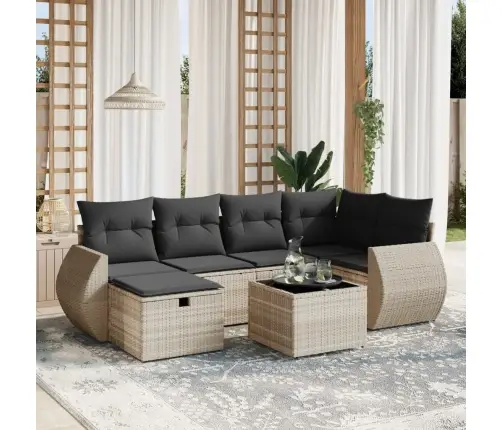 7-Daļīgs Dārza Dīvāna Komplekts,Matrači, Gaiši Pelēka Pe Pinums Vidaxl