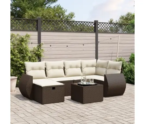 7-Osaline Aiamööblikomplekt Patjadega, Pruun, Polürotang