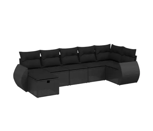 Sofos Komplektas Su Pagalvėlėmis, 7 Dalių, Juodas, Poliratanas