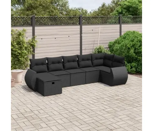 Sofos Komplektas Su Pagalvėlėmis, 7 Dalių, Juodas, Poliratanas