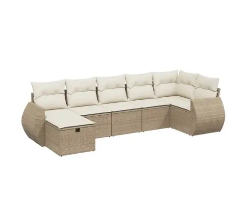 7-Daļīgs Dārza Dīvāna Komplekts, Matrači, Bēša Pe Rotangpalma Vidaxl