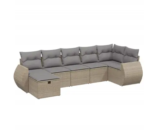 Sofos Komplektas Su Pagalvėlėmis, 7 Dalių, Smėlio, Poliratanas