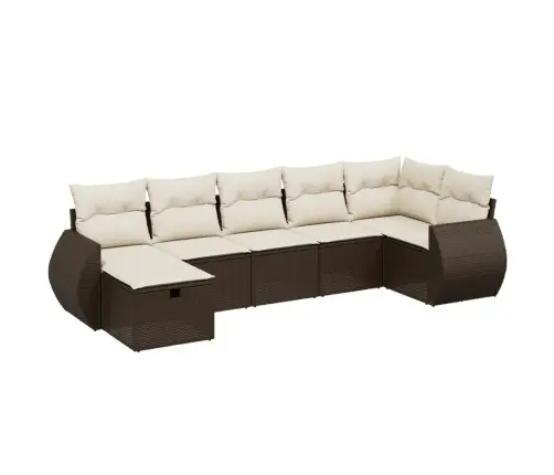 7-Daļīgs Dārza Dīvānu Komplekts, Matrači, Brūna Pe Rotangpalma Vidaxl