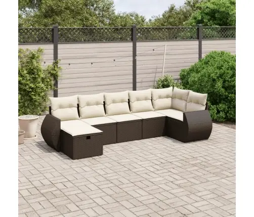 7-Daļīgs Dārza Dīvānu Komplekts, Matrači, Brūna Pe Rotangpalma Vidaxl