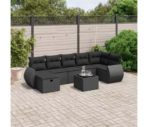 8-Daļīgs Dārza Dīvāna Komplekts, Matrači, Melna Pe Rotangpalma Vidaxl