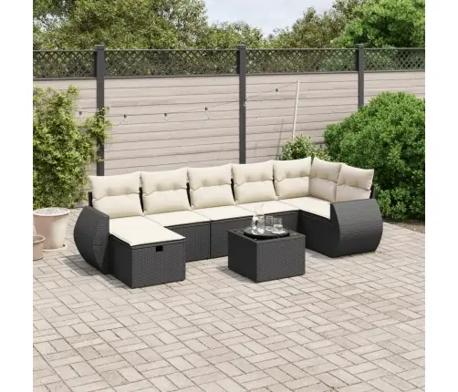 Sofos Komplektas Su Pagalvėlėmis, 8 Dalių, Juodas, Poliratanas