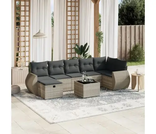 8-Daļīgs Dārza Dīvāna Komplekts,Matrači, Gaiši Pelēka Pe Pinums Vidaxl